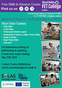 Short Professional Cookery Course Skills to Advance City of Dublin FET Crumlin